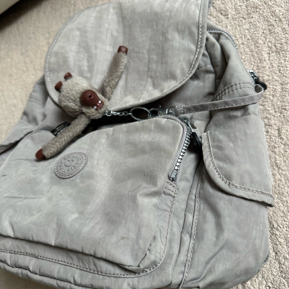 Kipling CITY PACK BACKPACK Gray with Monkey Keychain